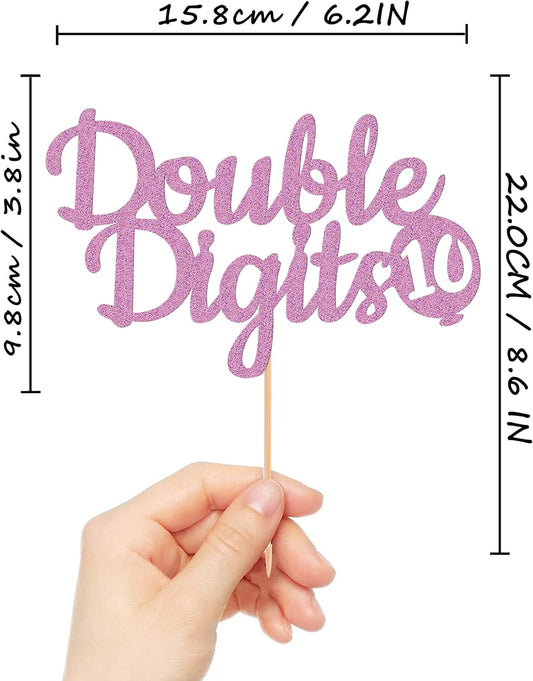 Double Digits 10 Cake Topper - Glitter Purple 10th Birthday Cake Decorations, Happy 10th birthday Cake Decor (Purple)
