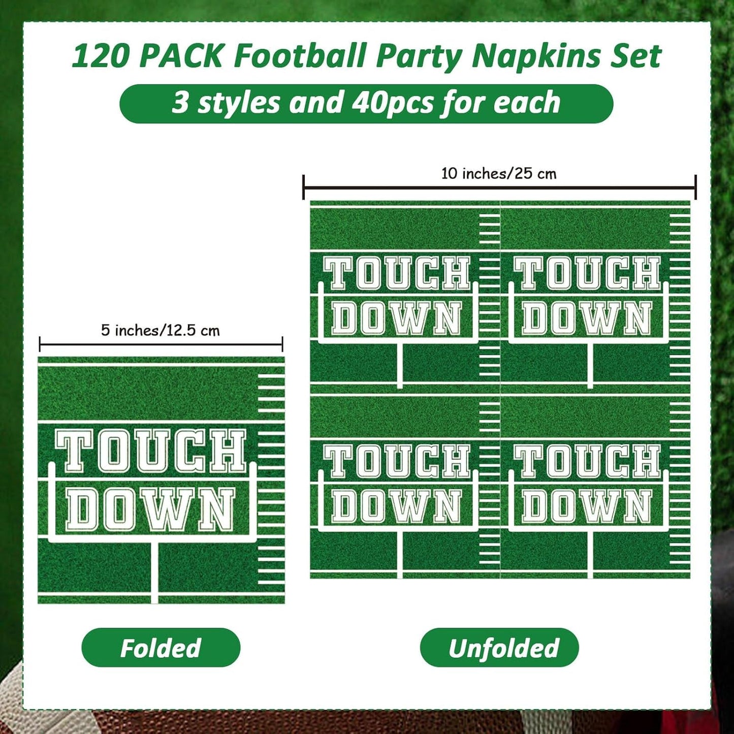 Qyeahkj 120pcs Football Party Napkins Supplies Disposable Football Birthday Paper Napkins Set Decorations for Sport Events Game Time Tailgate Touchdown Party Favors, 3 Design