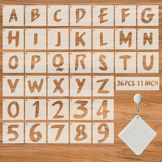 36pc Reusable Letter Stencils for Painting - Alphabet & Numbers, Spray Painting, Wood, Wall, Fabric, Rock, Chalkboard, Signage (11 inch, Cursive)