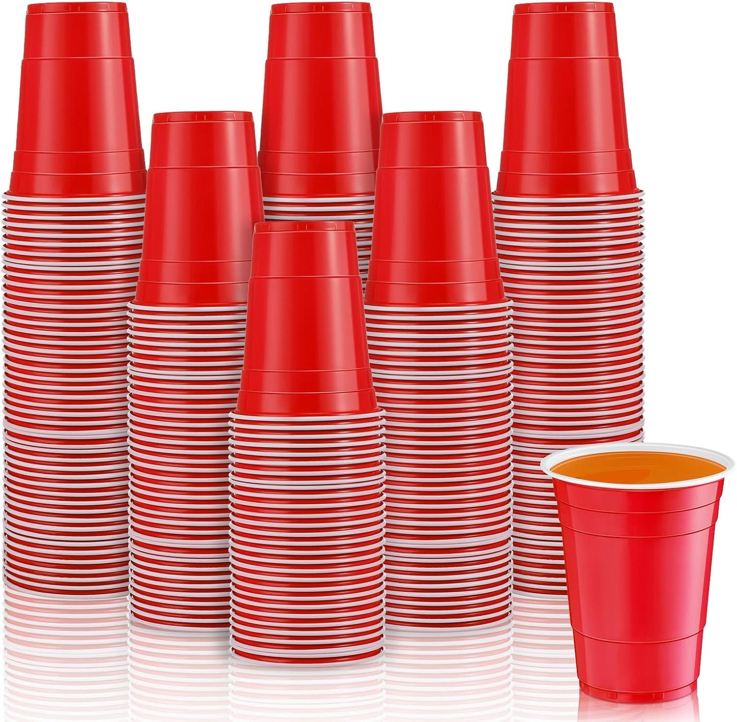 Lounsweer 100 Pack 16 Ounce Christmas Plastic Party Cups Disposable Heavy Duty Drinking Water Cups for Holiday Christmas Festival Wedding New Year Birthday Party Supplies(Red)