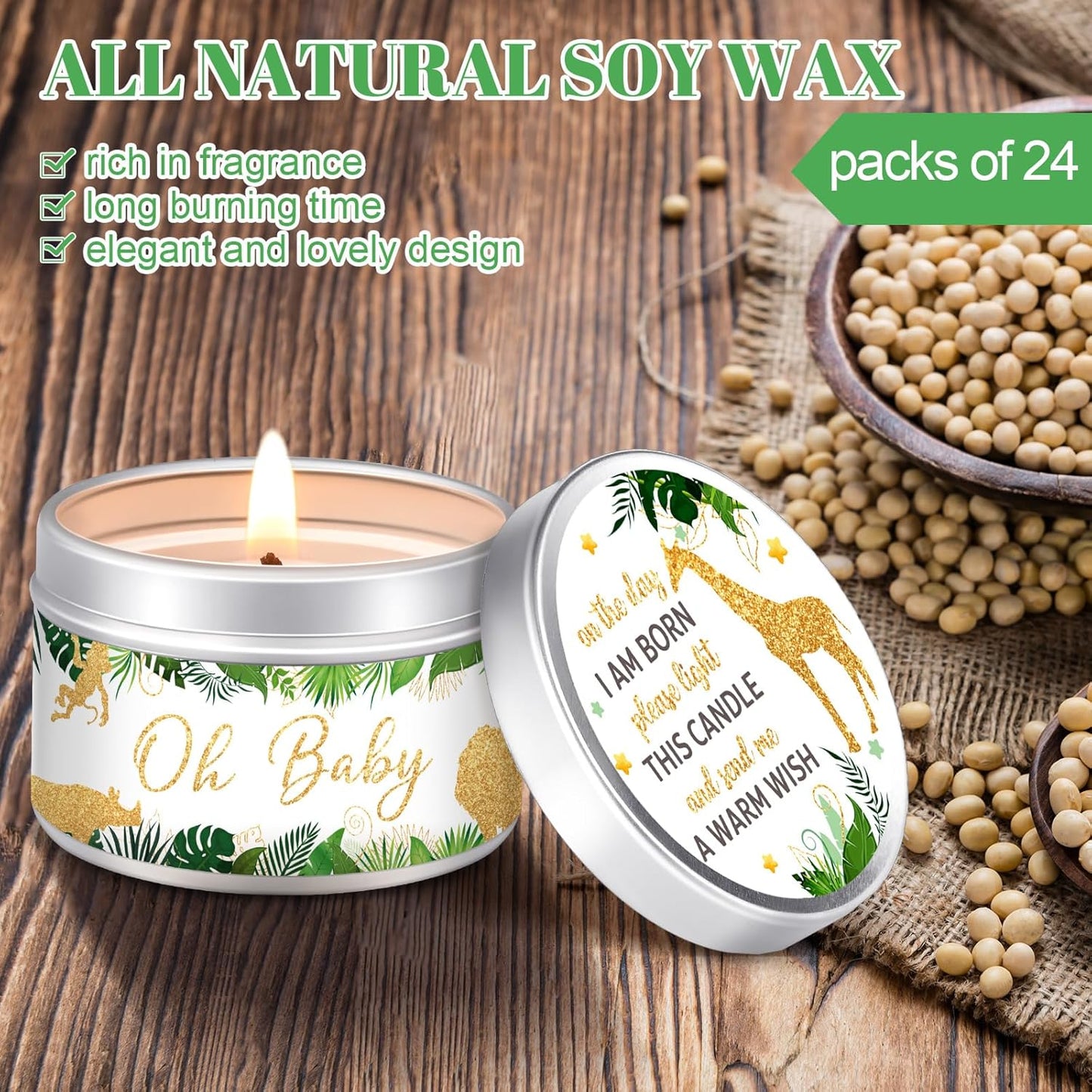 MTLEE 24 Pcs Jungle Animal Baby Shower Party Favors Candles Lavender Scented Baby Shower Favors for Guests Rustic Tealights Candles Gender Reveal Return Gifts Girl Boy (1.2 Oz, Khaki)