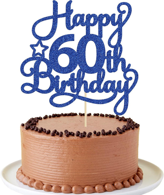 1 Pack Happy 60th Birthday Cake Topper Blue Glitter 60 & Fabulous Cheers to 60 Years Old 60th Birthday Cake Pick for Celebrating 60th Birthday Anniversary Party Cake Decorations Supplies