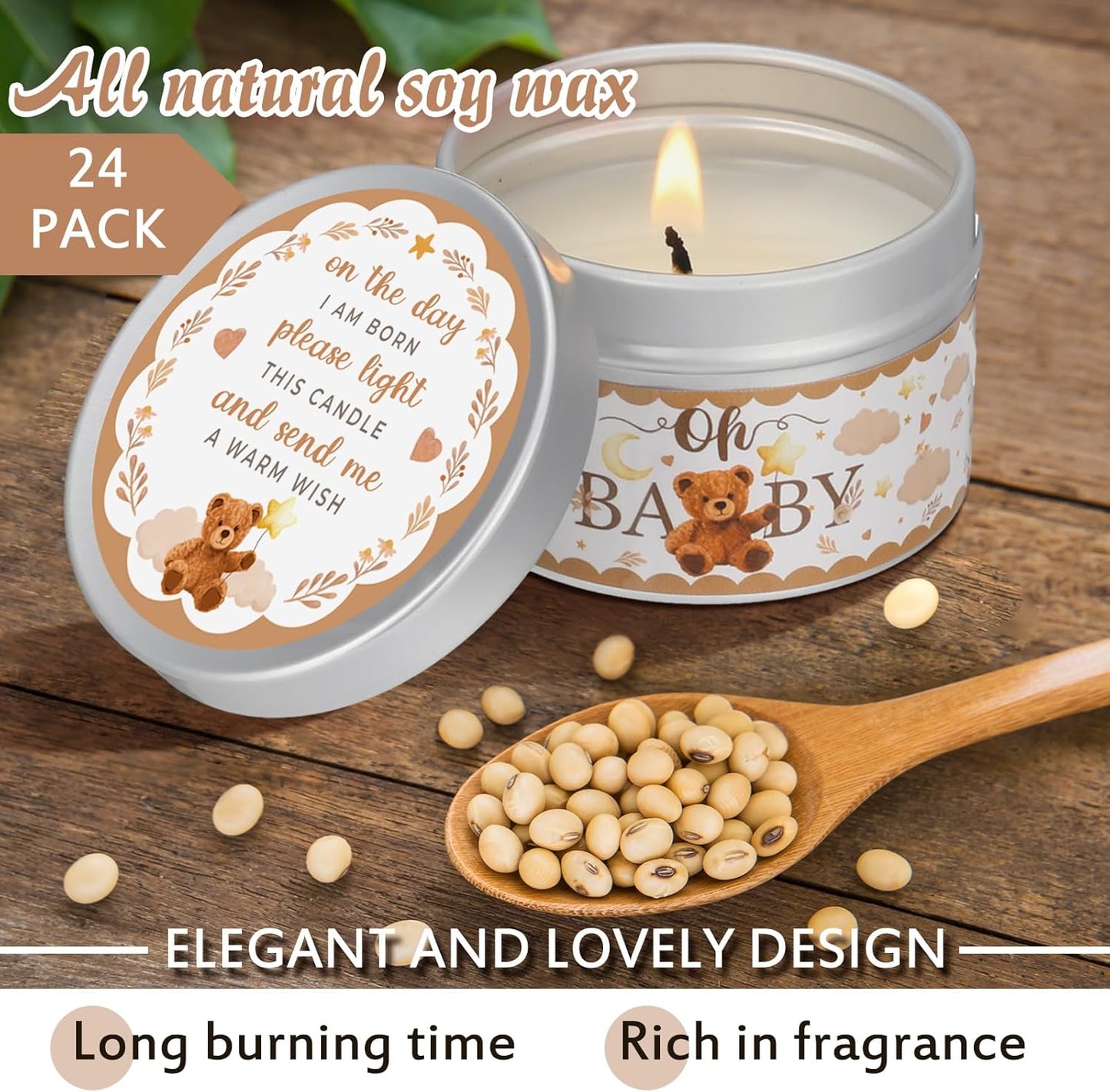 MTLEE 24 Pcs Bear Baby Shower Party Favors Candles Lavender Scented Baby Shower Favors for Guests Rustic Tealights Candles Gender Reveal Return Gifts Girl Boy(1.2 Oz, Brown)