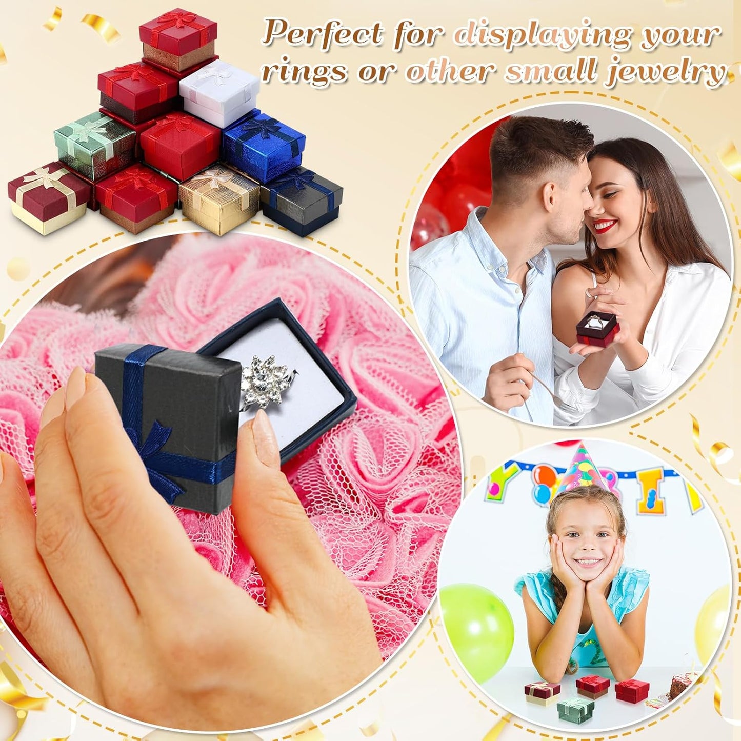 72 Pcs Ring Boxes 1.6 x 1.6 In Hard Cardboard Jewelry Box with Ribbon Bow Small Jewelry Gift Cases for Small Business(Vibrant Color)