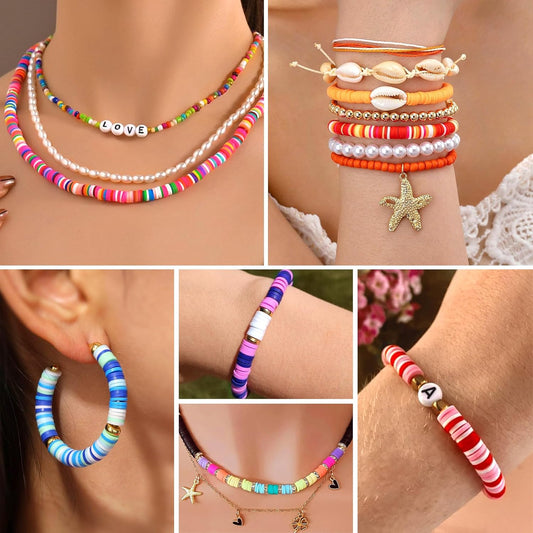 Redtwo 6200 Clay Beads Bracelet Making Kit, 24 Colors Flat Preppy Beads for Friendship Bracelets, Polymer Clay Bead with Charms for Jewelry Making, Crafts Gifts for Girls Ages 6-12
