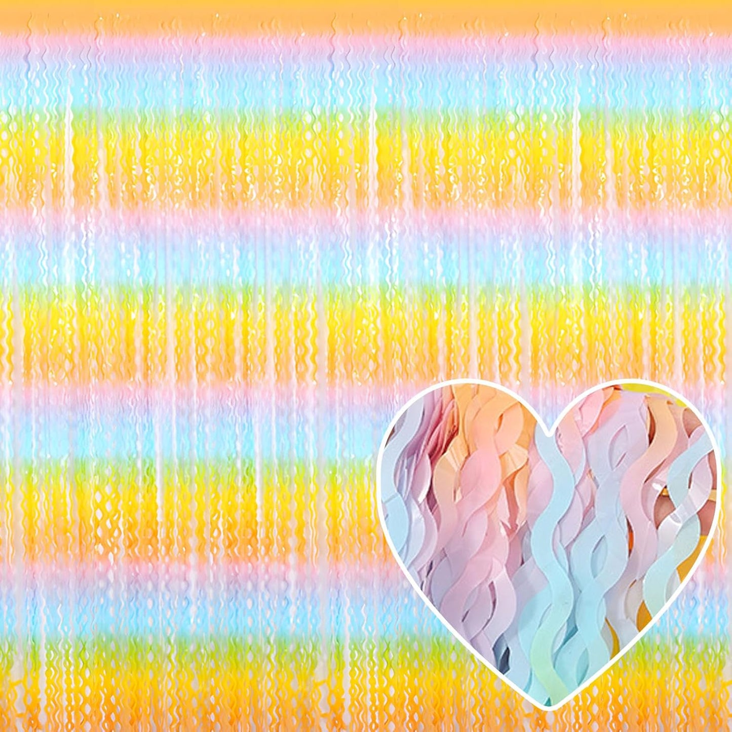 4 Pack Light Rainbow Fringe Curtain Backdrop 3.2Ft x 8.2Ft Metallic Tinsel Foil Fringe Streamers Background for Photo Booth Mother's Day, Easter, Carnival, Birthday, Wedding Party Decoration