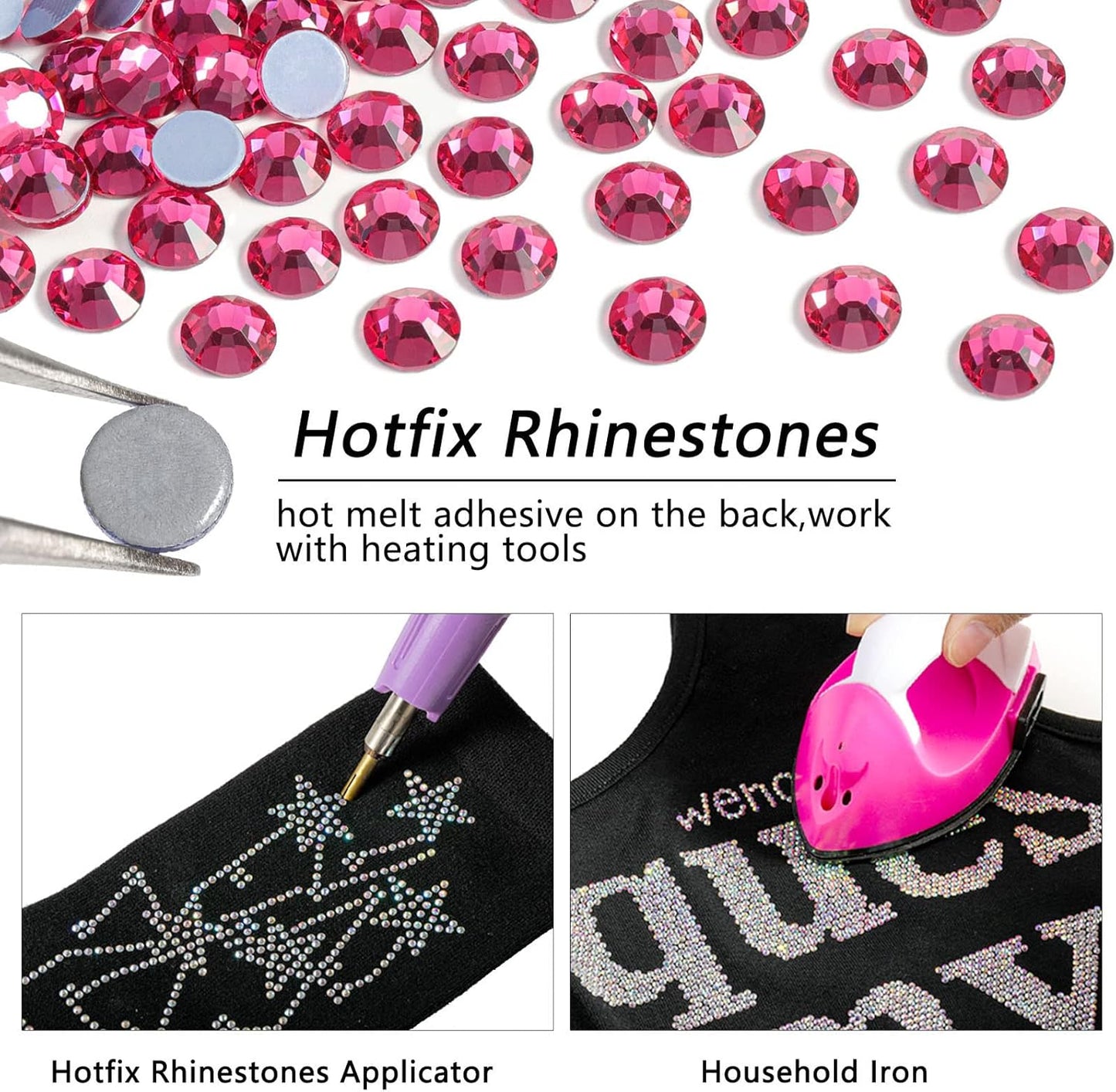 Beadsland Hotfix Rhinestones, 2880pcs Flatback Crystal Rhinestones for Crafts Clothes DIY Decorations,Rose, SS8, 2.3-2.5mm