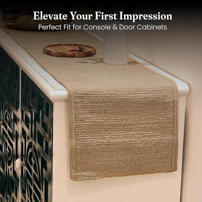 Jute Table Runner 72 Inches – Reversible Woven Burlap Jute Table Runner – Heat Resistant - Handmade Rustic Natural Look Rug for Farmhouse, Boho Dining Table Accessory (14x72)