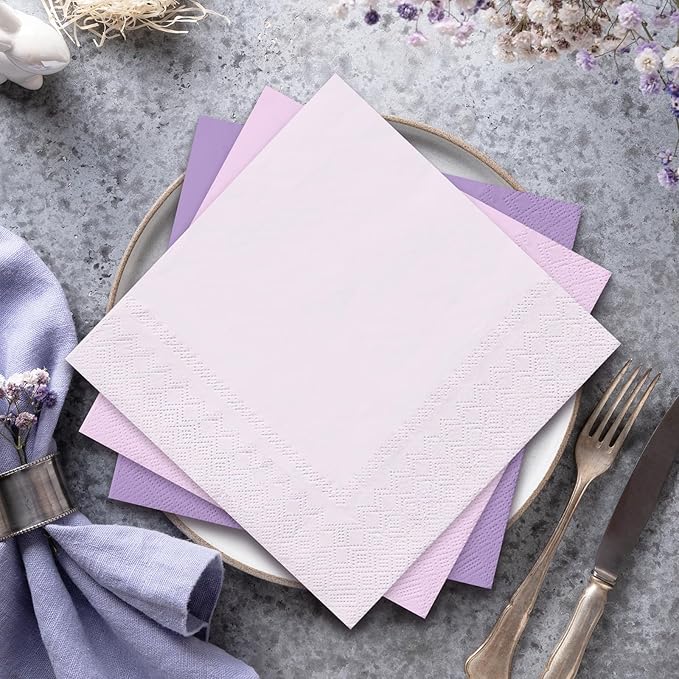 Whaline 150Pcs Lavender Paper Napkins 3 Colors Dinner Napkins Purple Disposable Luncheon Napkins for Graduation Party Congrats Grad Celebration Gathering Supplies Table Decor
