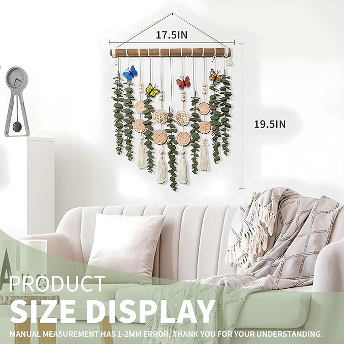 Artificial Eucalyptus Plant Green Leaves with Wooden Beads Garland Hanging Decoration for Wall Decoration,16.5" Fake Plants Bathroom Wall Decor,Kitchen Wall Decor