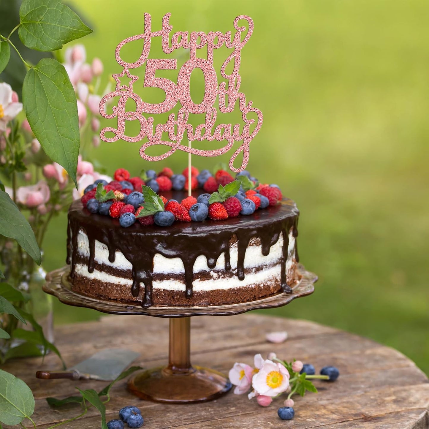 1 Pack Happy 50th Birthday Cake Topper Rose Gold Glitter 50 & Fabulous Cheers to 50 Years Old 50th Birthday Cake Pick for Celebrating 50th Birthday Anniversary Party Cake Decorations Supplies
