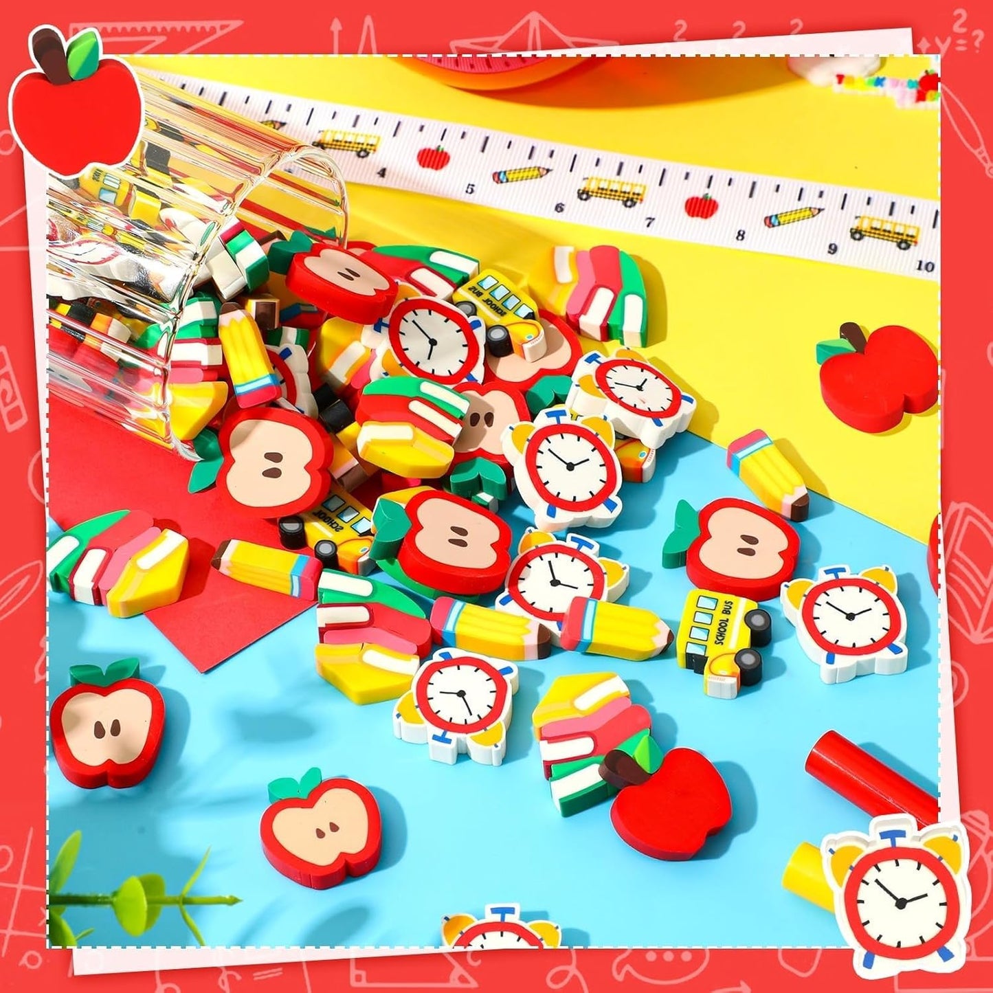 80pcs Back to School Charms,School Clay Embellishments School Table Decorations Scatters Apples Vase Filler for Welcome Back to School Gifts for Students