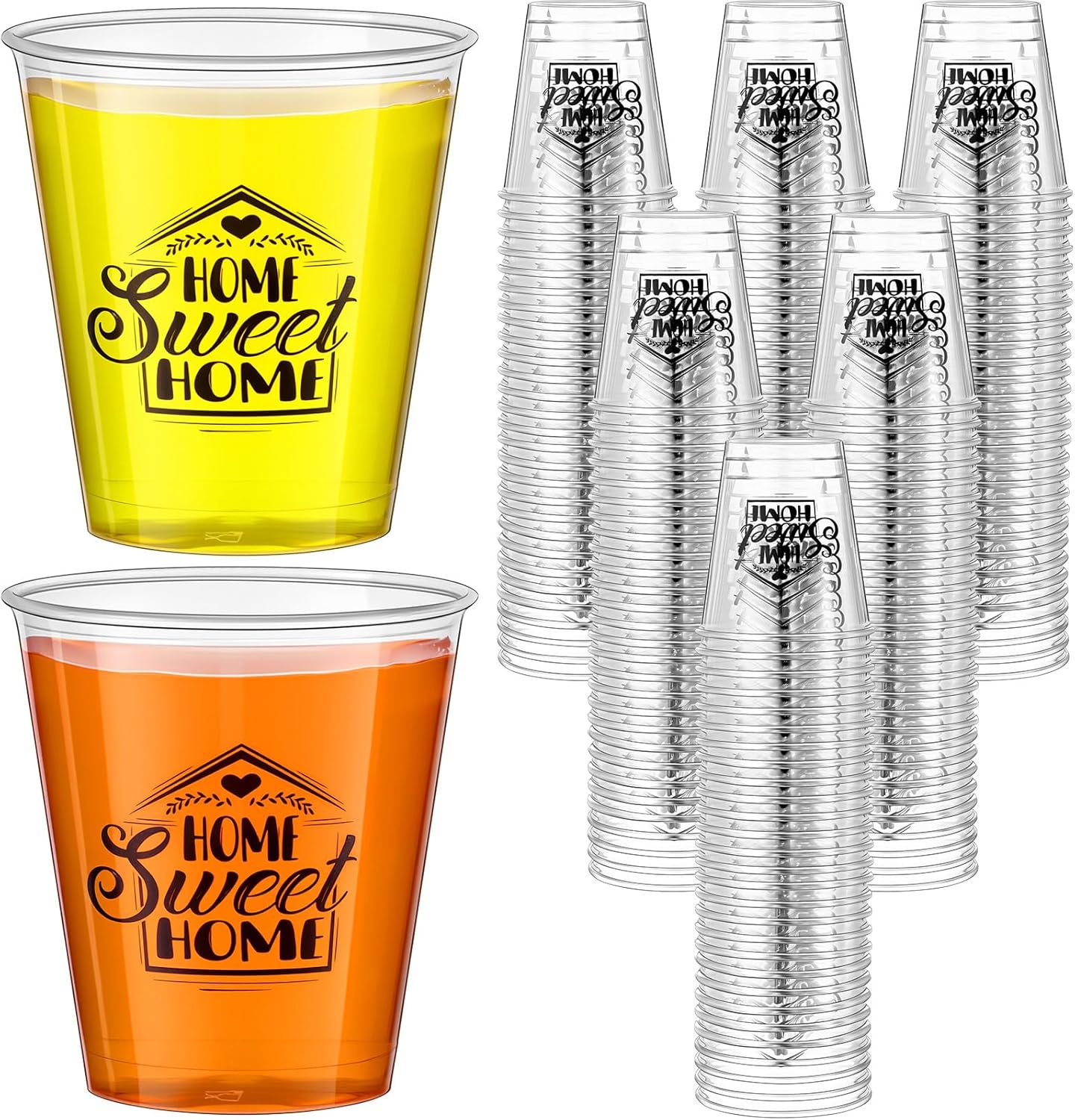 Sliner 200 Pcs Housewarming Shot Glasses Gifts Sweet Home Mini 1.5 oz Clear Disposable Plastic Party Cups House Warming Return Presents for New House First Home Decorations