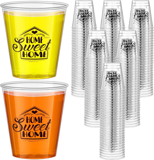 Sliner 200 Pcs Housewarming Shot Glasses Gifts Sweet Home Mini 1.5 oz Clear Disposable Plastic Party Cups House Warming Return Presents for New House First Home Decorations
