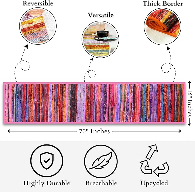 Trade Star Reversible Table Placemat Designed Area Rug Runner Handloomed Table Runner Perfectly Colorful Rug Runner Decorative Upcycled Fabric Premium Quality Highly Durable (Pink)
