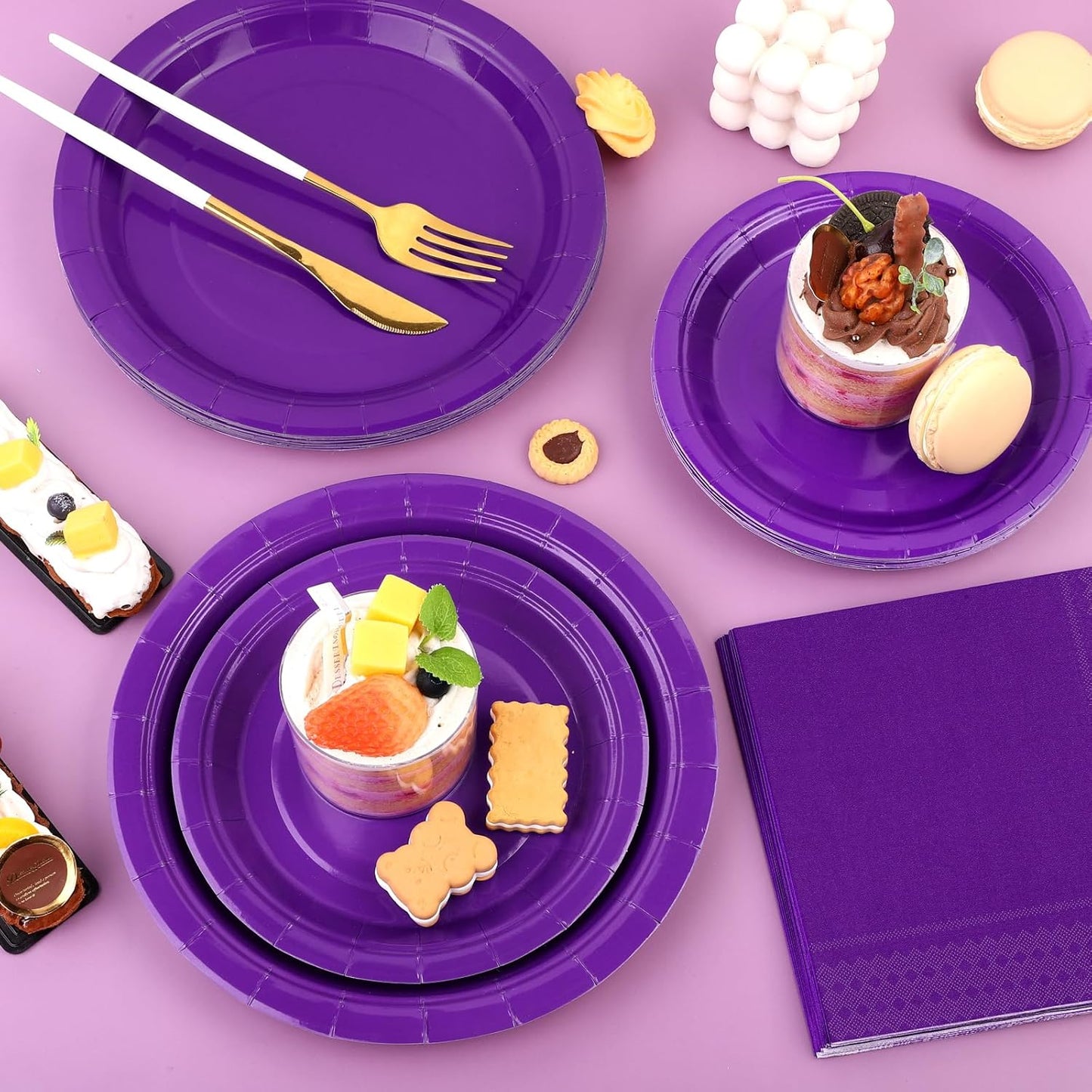 Ruisita 48 Pieces Dark Purple Party Supplies Solid Dark Purple Tableware Including 7 Inch and 9 Inch Paper Dinner Plates 2 Ply Napkins for Wedding, Birthday Party, Picnic, Barbecue (Serves 16)
