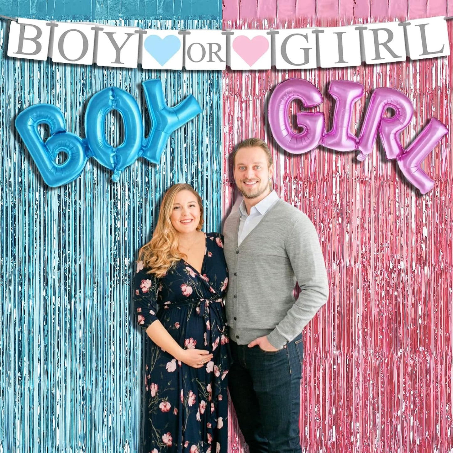 4 Pack Pink Blue Foil Fringe Curtain Backdrop, 3.28Ft x 9.8Ft Metallic Tinsel Foil Fringe Streamers Curtains for Photo Booth, Wedding Birthday Baby Shower Gender Reveal Boy or Girl Party Decoration