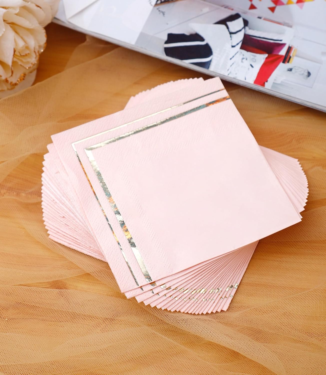 100 Pink Napkins - 4 Assorted Designs l 3-Ply Cocktail Napkins Folded 5 x 5 Inches l Bar Napkins Disposable Party Napkins Paper Napkins Dinner for Wedding Baby Shower Birthday (Assorted Pink)