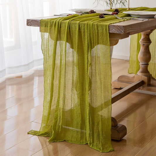 Moss Green Cheesecloth St Patricks Day Table Runner Gauze 120 Inch 10 FT Rustic Boho Cheese Cloth Runner for Wedding Baby Shower Bridal Shower Long Sheer Home Decorations