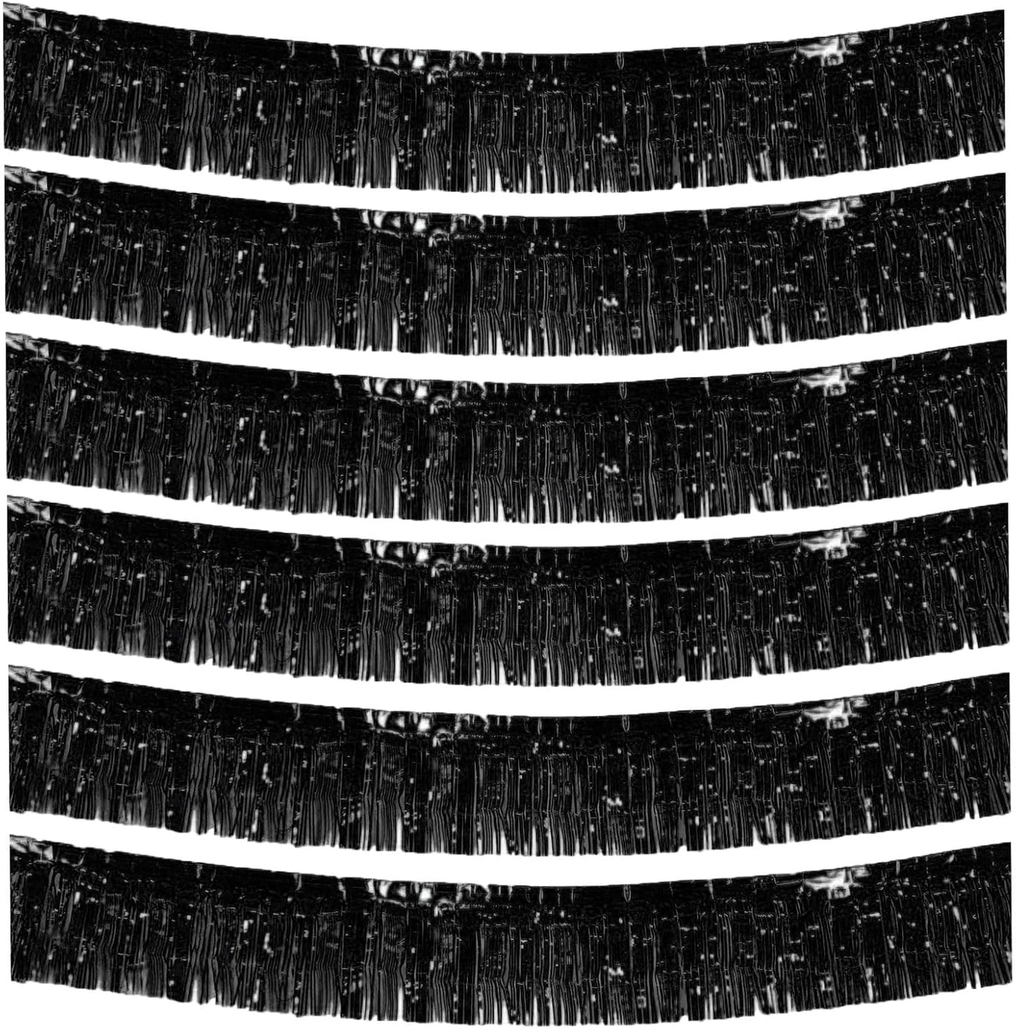 6 Packs 10 Feet Foil Fringe Garland Metallic Foil Tinsel Fringe Garland Wall Hanging Fringe Banner for Parade Floats, Wedding, Christmas，Birthday Party Halloween Decor (Black)