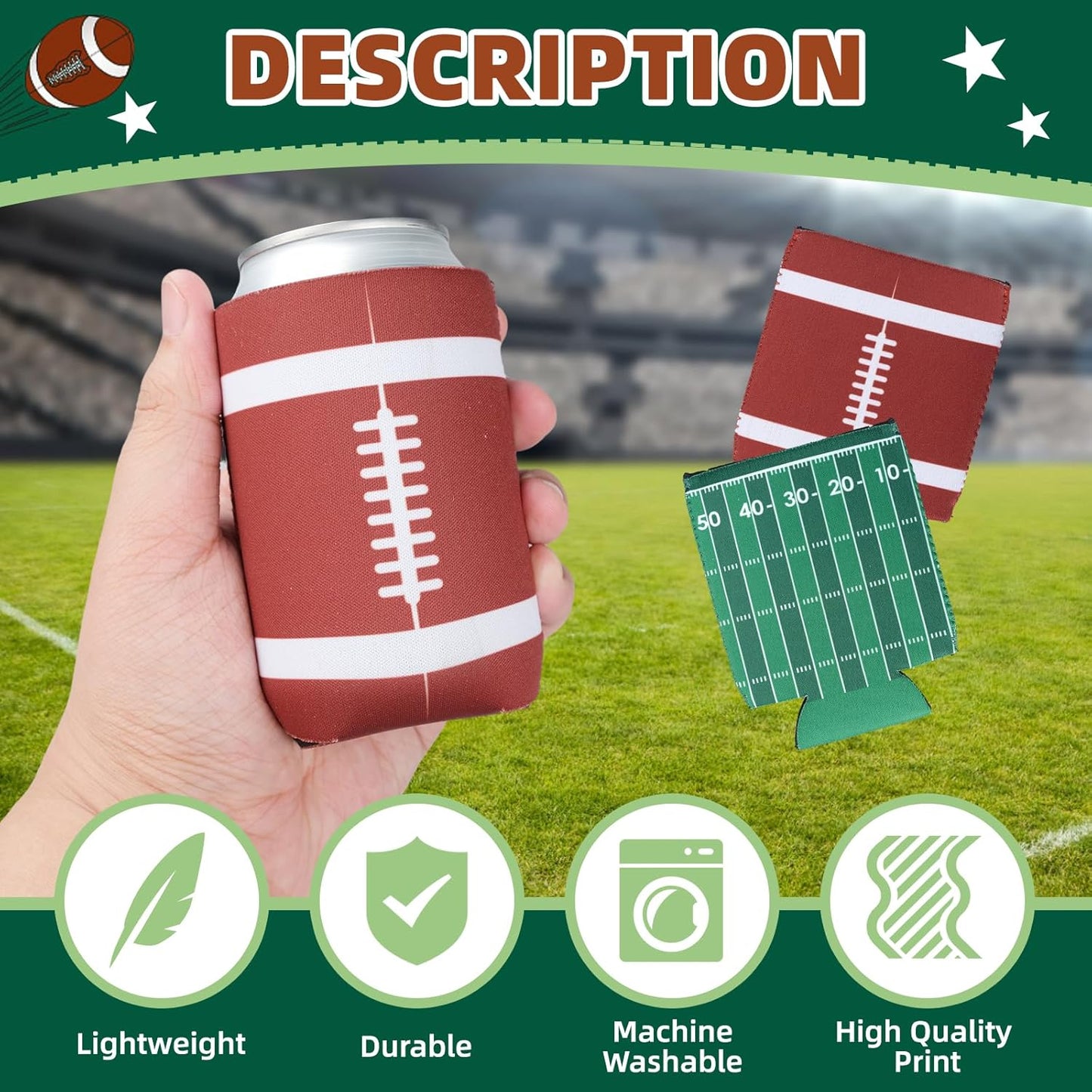 Football Party Decorations,12 Pcs Can Sleeves Neoprene Insulator For Super Bowl Game Day Decorations And Gifts