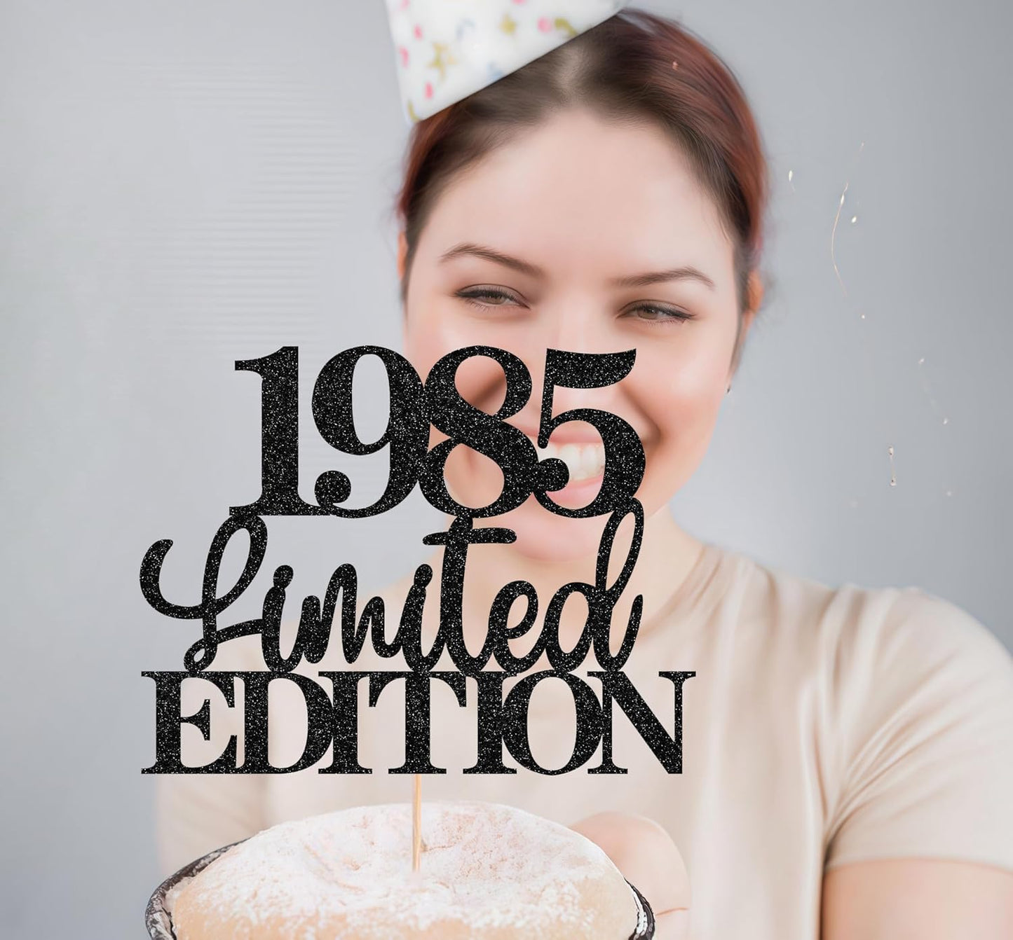 Limited EDITION 1985 Cake Topper - Black Glitter Happy 40th Birthday Party Cake Decoration Supplies, Cheer to 40 Years Cake Bunting Decor for 40th Birthday Party Photo Booth Props