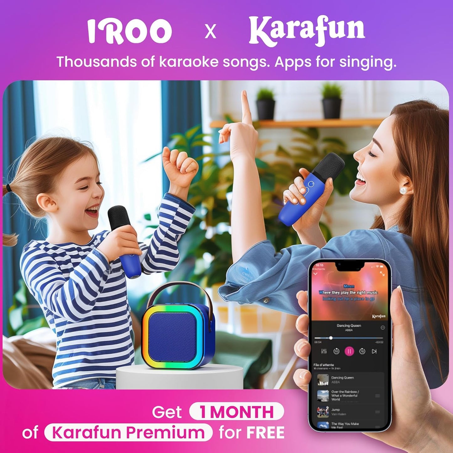 Mini Karaoke Machine for Kids, 2025 TOP Toys Christmas Birthday Gifts Ideas for Girls Ages 4, 5, 6, 7, 8, 9, 10, 12+ Years Old, Portable MP3 Player with 2 Wireless Mics for Party