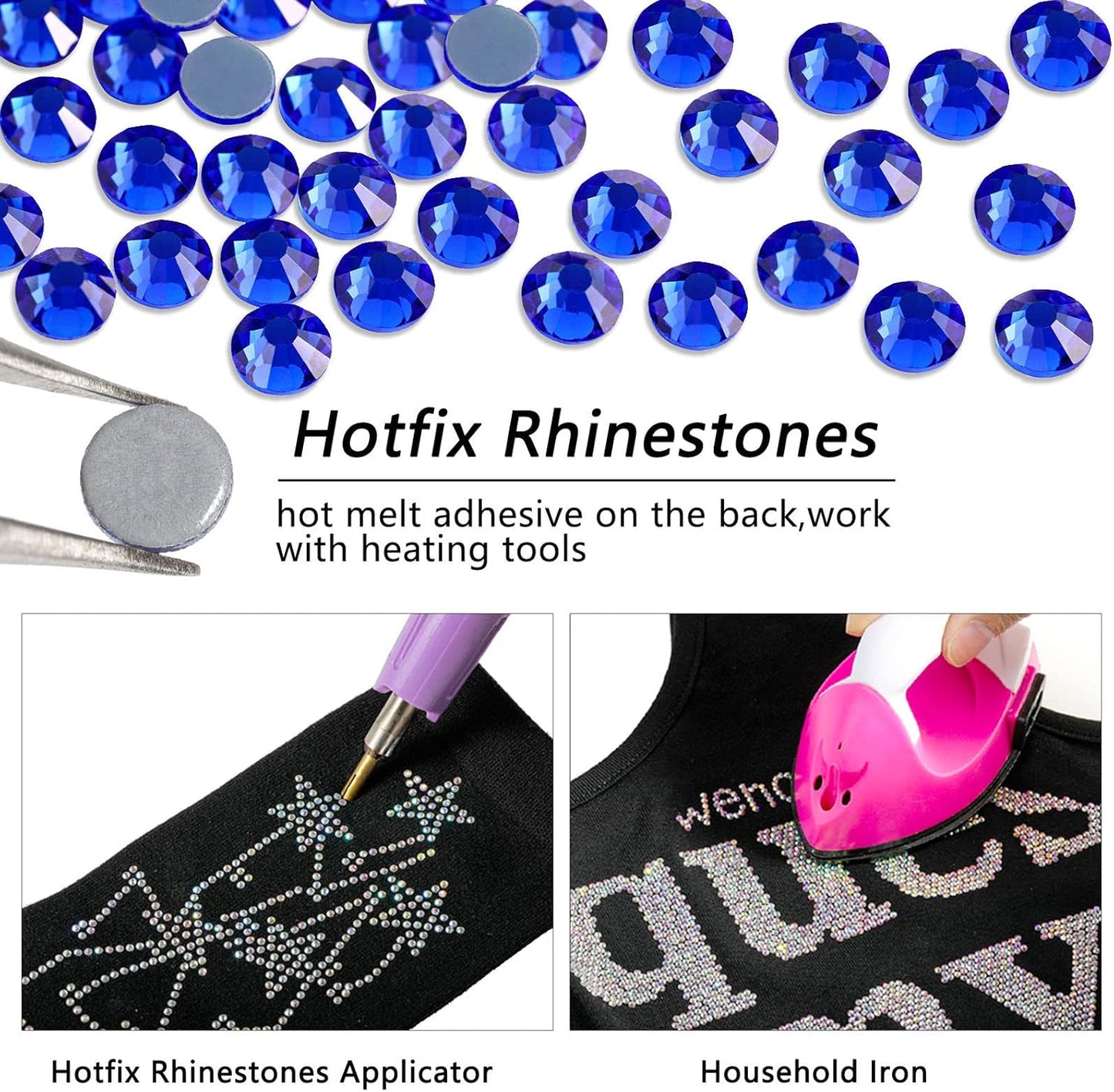 Beadsland Hotfix Rhinestones, 1440pcs Flatback Crystal Rhinestones for Crafts Clothes DIY Decorations, Sapphire, SS16, 3.8-4.0mm