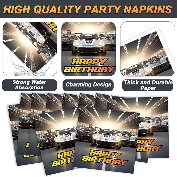 96PCS Race Car Party Paper Plates and Napkins and Forks Set for Hot Car Theme Wheel Racing Party Paper Plates Disposable Decor Race Track Parties Set for Kids Birthday Gatherings Decorations