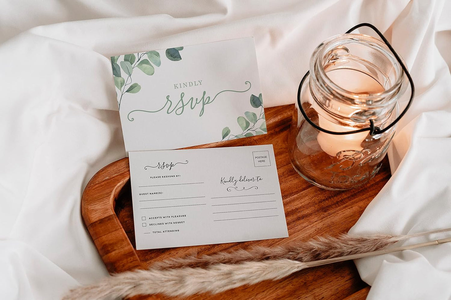 Your Main Event Prints 50 Eucalyptus RSVP Postcards for Wedding - Greenery Response Cards - Perfect for Bridal Shower, Rehearsal Dinner, Engagement Party, Baby Shower