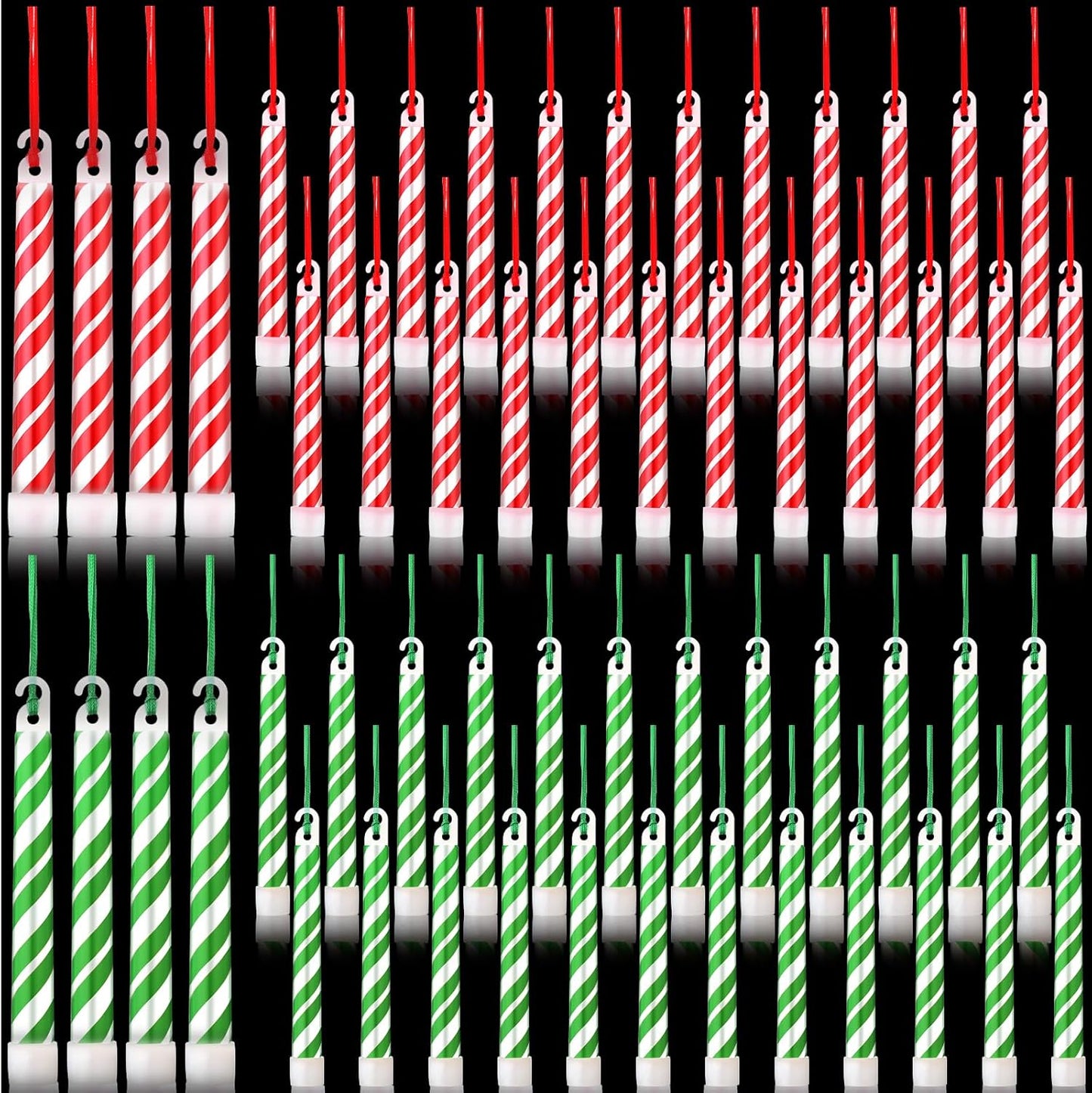 Meooeck 72 Pcs Christmas Glow Sticks Candy Cane Bulk Red Green Stripe Glow Stick Light up Christmas Necklace Gifts Party Favor Supplies