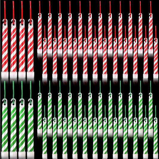 Meooeck 72 Pcs Christmas Glow Sticks Candy Cane Bulk Red Green Stripe Glow Stick Light up Christmas Necklace Gifts Party Favor Supplies