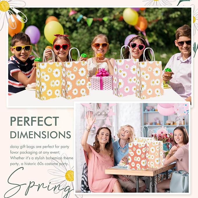 Sweetude 48 Pcs Groovy Party Favors Gift Bags with Handles Hippie Boho Daisy Goodie Treat Candy Bags for Girls Wedding Retro Birthday Baby Shower Party Decorations