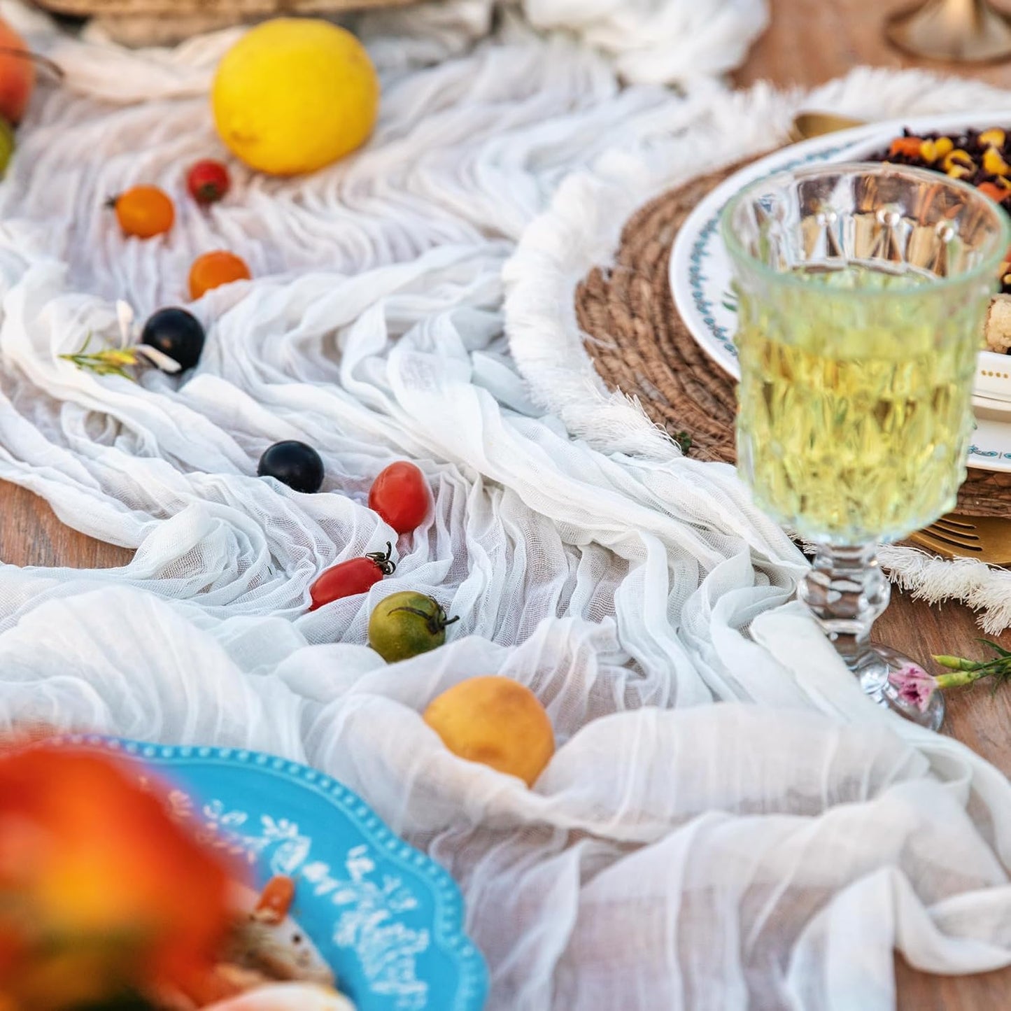 DOLOPL Ivory Cheesecloth Table Runner 13.3ft Boho Gauze Cheese Cloth Table Runner Rustic Sheer Runner 160inch Long for Wedding Bridal Baby Shower Birthday Party Cake Table Decorations