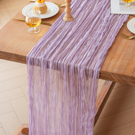 FEXIA 3 Pack Lilac Cheesecloth Table Runner 35x120 Inches for Baby Shower Decorations Spring Easter Table Runners for Wedding Party First Communion Centerpiece Engagement Bridal Shower Boho Decor