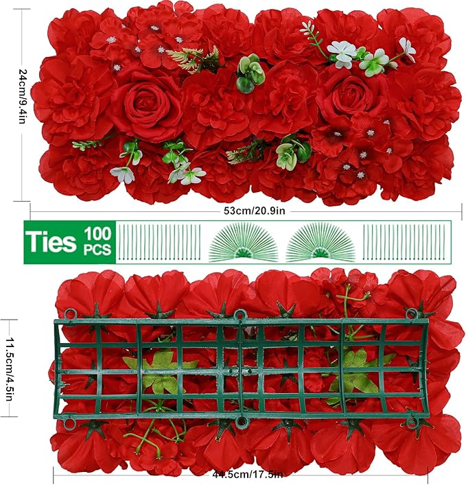 Wedding Arch Artificial Flowers Panels- 10Pack Faux Floral Swags Rose Silk Realistic Arch Faux Hydrangea Row Arrangement for Romantic Event Wall Reception Ceremony Welcome Sign Decor-Red