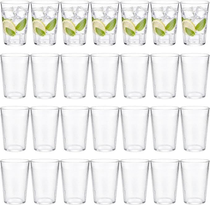 Gerrii 28 Pcs Clear Plastic Tumblers Drinking Cups Reusable Unbreakable Juice Acrylic Glasses Dishwasher Safe Plastic Glasses for Adults Picnic Party Kitchen (5 oz,Vintage)