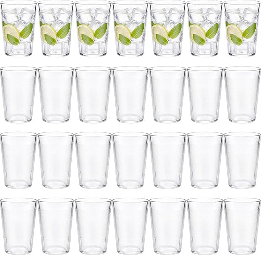 Gerrii 28 Pcs Clear Plastic Tumblers Drinking Cups Reusable Unbreakable Juice Acrylic Glasses Dishwasher Safe Plastic Glasses for Adults Picnic Party Kitchen (5 oz,Vintage)