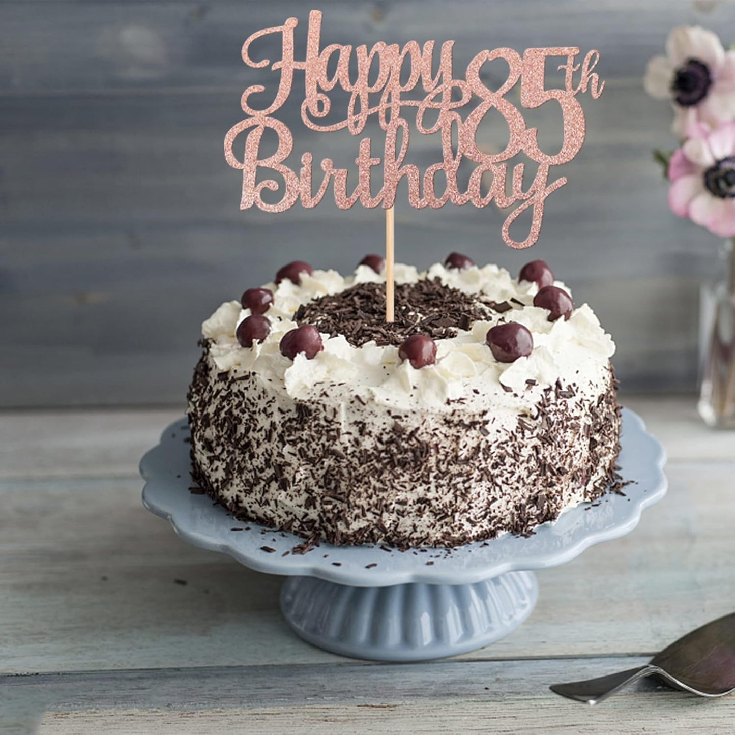 1 PCS Happy 85th Birthday Cake Topper Glitter Cheers to 85 Years Birthday Cake Pick 85 Fabulous Cake Decoration for Happy 85th Birthday Theme Party Decorations Supplies Rose Gold