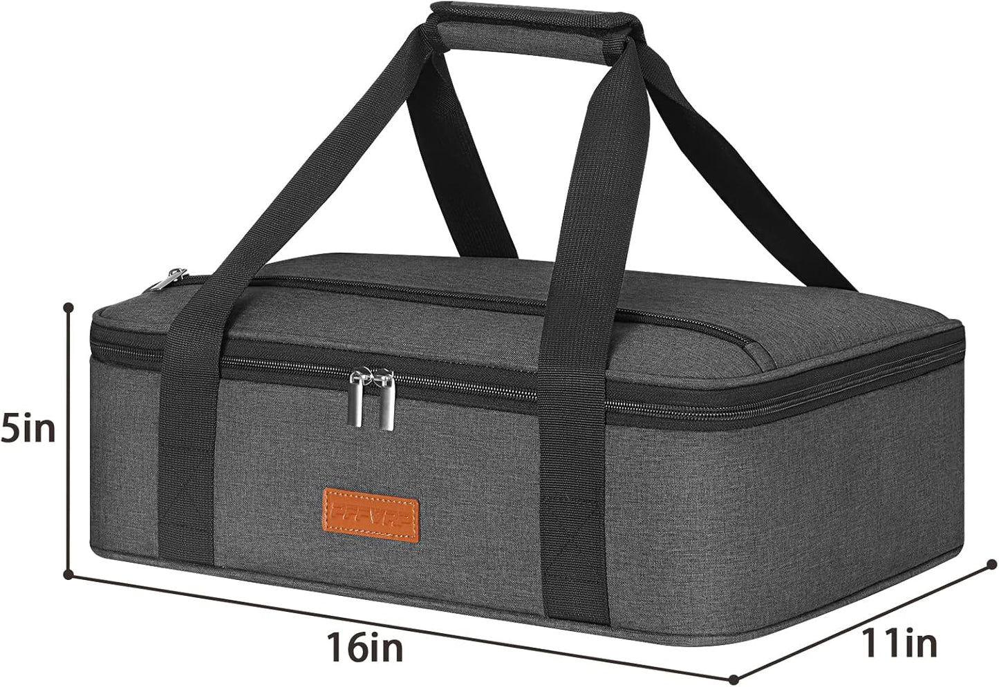 Insulated Casserole Carrier for Hot or Cold Food, Reusable Insulated Food Carrier for Potluck Parties, Picnic, Cookouts, Fits 11 x 15 or 9 x 13 Lasagna Pan, Casserole Dish, Baking Dish（Gray）