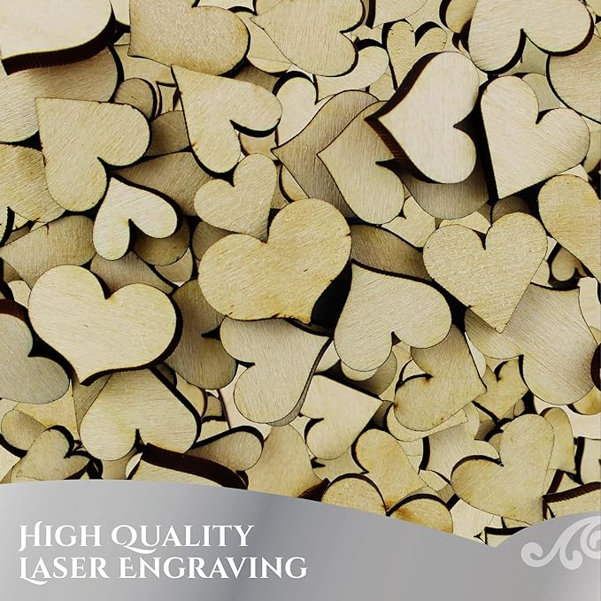 Confetti - Engraved Wood - Rustic Wooden Wedding Decor Party Table Scatter Decorations (Hearts)