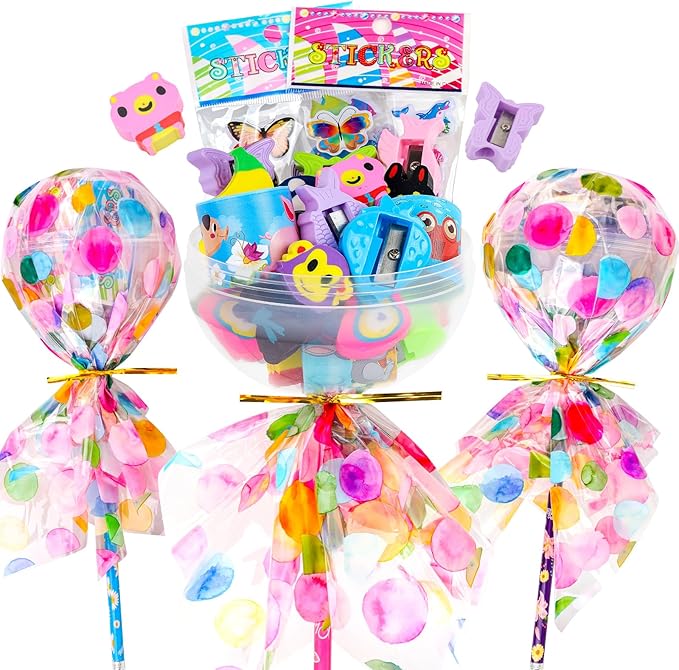 Giant Lollipop Birthday Goodie Bags, 24 Pack Lollipop Return Gifts for Birthday Party - Easter Stuffers Gifts for Kids Classroom Easter Students Gift