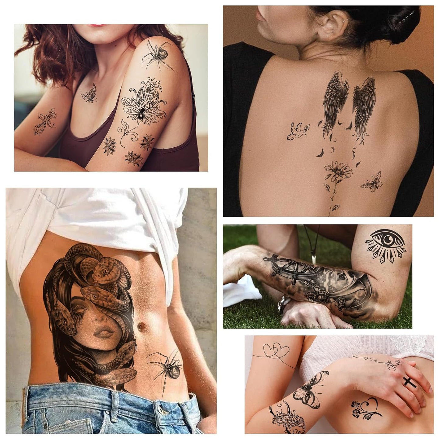 Yazhiji 77sheets Waterproof Temporary Tattoo for Girls or Boys Kids 17sheets Larger Half Arm Lion Wolf Owl Elk Snake Butterfly Rose Fake Tattoos for Men or Women And 60 sheets Tiny Tattoo Sticker