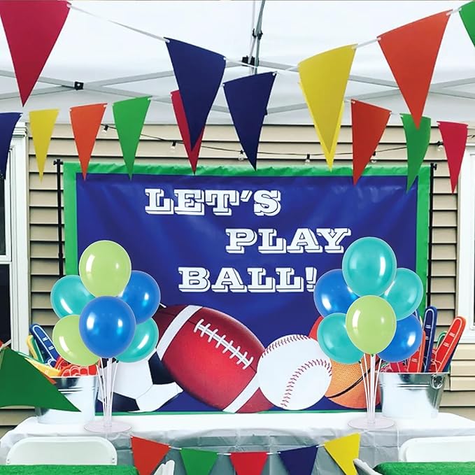 TONIFUL 4 Set Blue Cyan Green Balloon Centerpieces for Table,Balloon Stand Kit for Party Decor,Birthday Decorations,Sport Theme Party,Graduation Decorations Ocean Shark Sea Beach