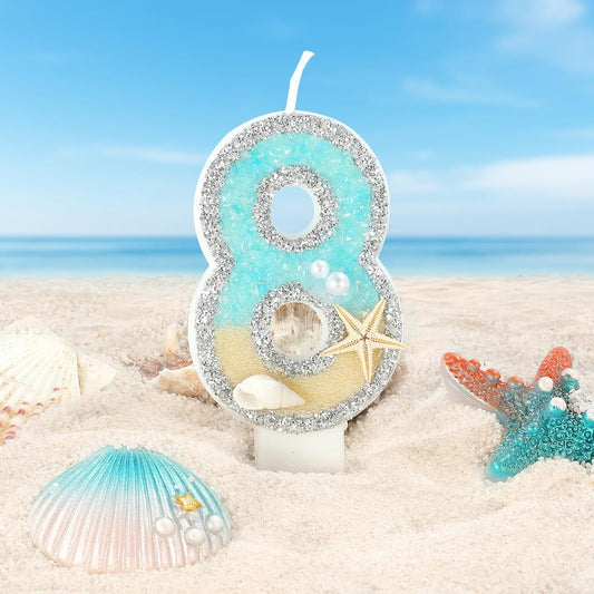Beach Birthday Candle Starfish Number 8 Candles 8th Cake Candle Blue Birthday Cake Topper Cupcake Decorations Party Decor Anniversary Celebrations Supplies Favors