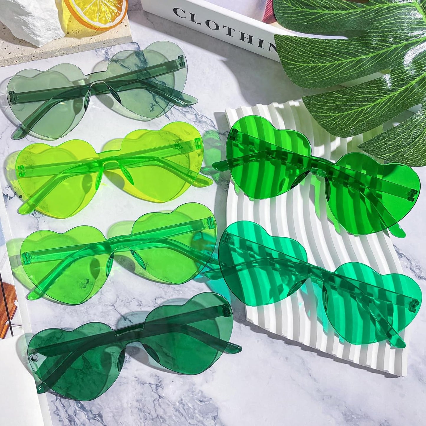18 Heart Shape Rimless Sunglasses Transparent Candy Color Party Glasses Colored Eyewear for Women