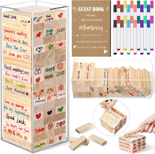 80 Pcs Wedding Guest Book Alternative Wooden Block Guest Book for Wedding Sign in Bridal Shower Decoration Wooden Block Bridal Shower Game for Sign in, Reception(Boho)