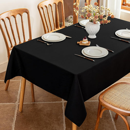 Fabric Black Rectangle Table Cloth, Faux Linen Textured Stain Resistant & Wipeable Tablecloth for 8 Foot Rectangular Table, Easy Clean for Dinning Banquet Party, 54 x 108 Inch