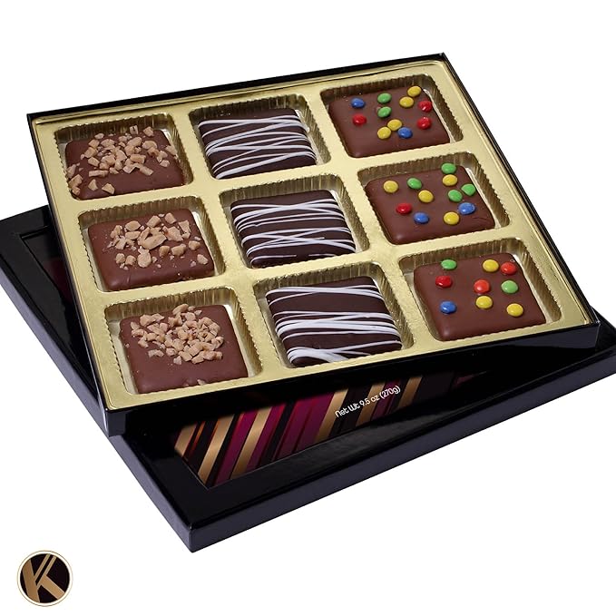 KREMERY Creamy Chocolate Cravings - Halloween Treats For Adults Chocolate Covered Graham Crackers Cookies Gift Basket, in Sectional Gift Box (9 Grahams, Assorted Sweet Toppings) Holiday Xmas Christmas
