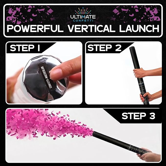 Ultimate Confetti – Handheld Gender Reveal Powder + Confetti Cannon 24” Pink – Non-Toxic Food-Grade Powder Cannon – Pre-Filled, Leak-Resistant Single-Use Cannon– 15–25 ft Outdoor Photo-Ready Explosion